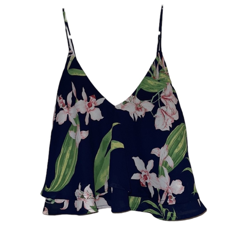 Women’s Rowen Navy Floral Print Crop Flowy Tank Top Small